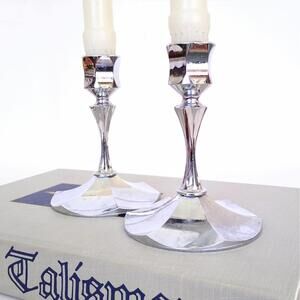 Vintage Irwinware Silver Chrome Candlesticks - Candle Holders
